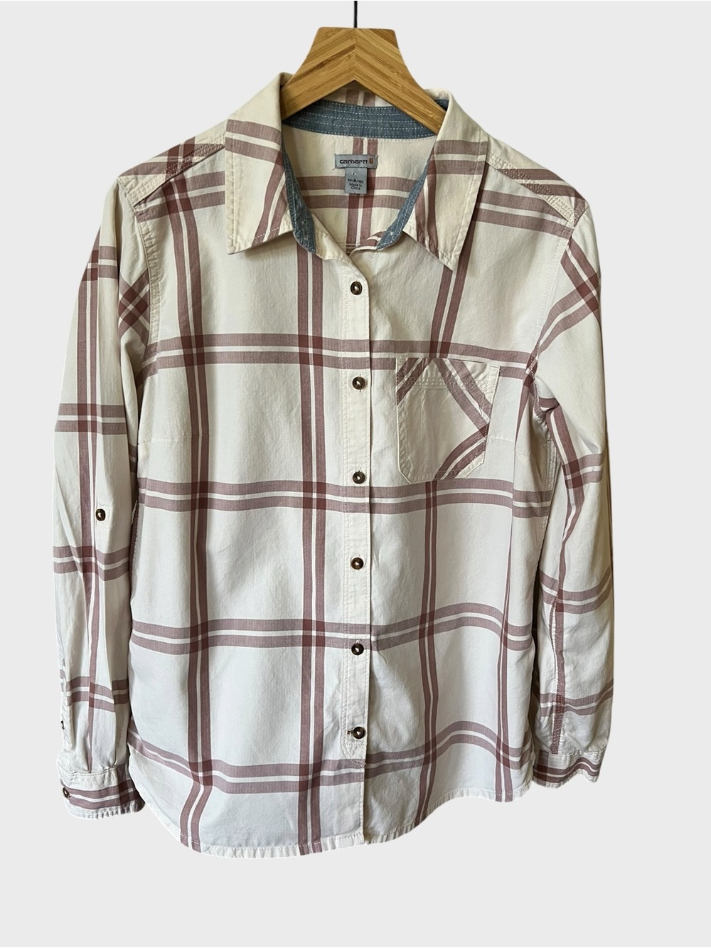 Carhartt women’s Cream and Dusty Rose Striped Button-Up Shirt